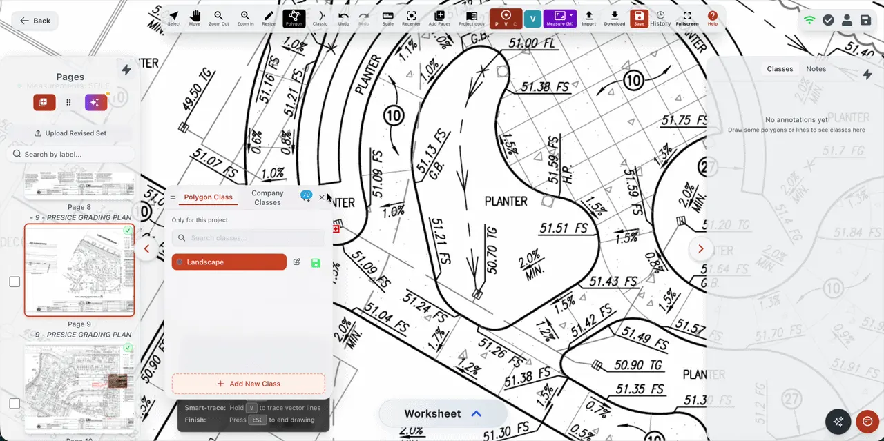 Auto Trace snapping to vector linework and tracing a takeoff area